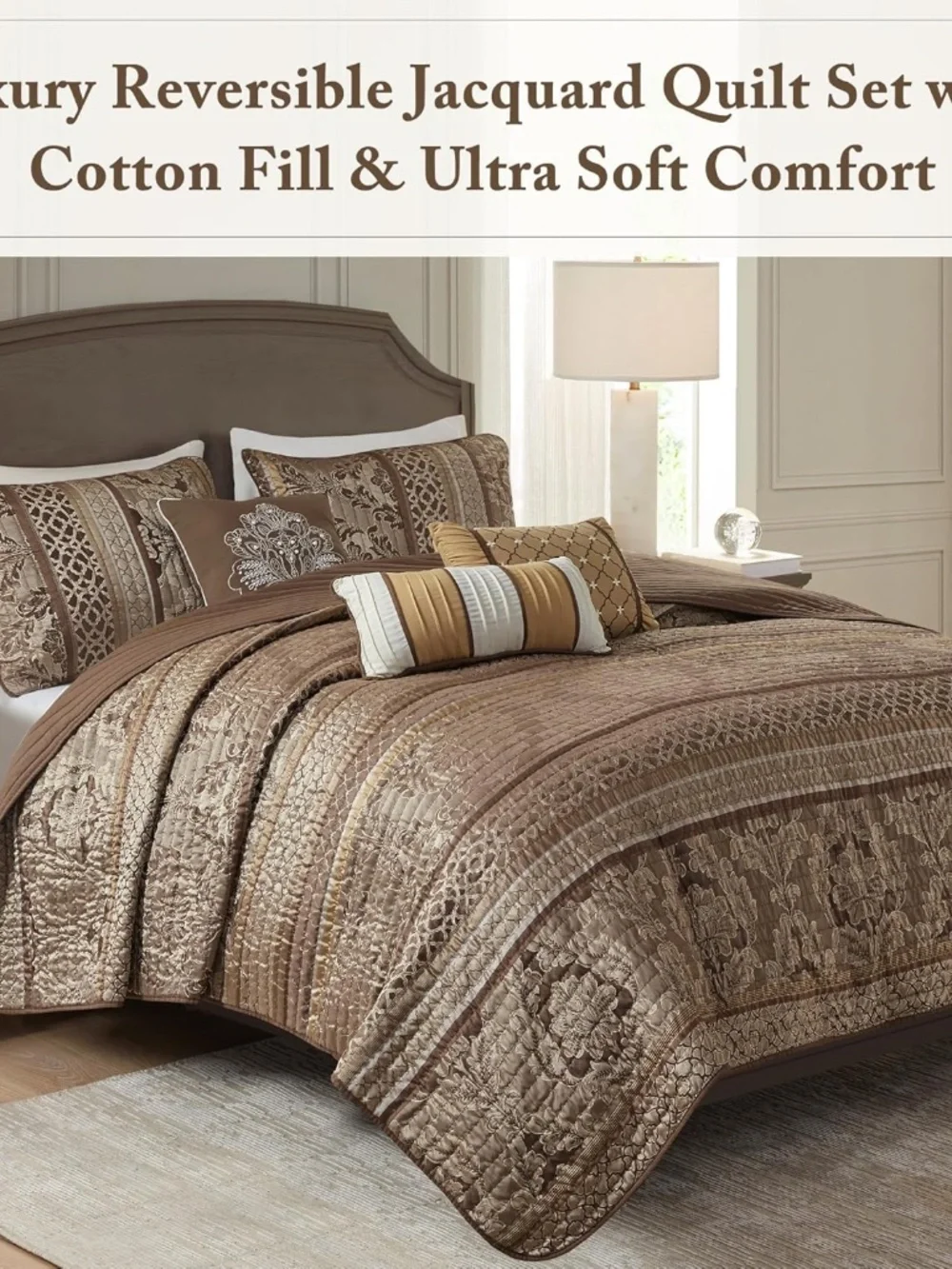 Madison Park Brown Bellagio 6-Pc Jacquard Reversible Quilt Set, King/Cal King'